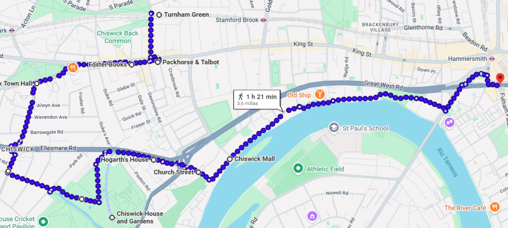 Mapa de la ruta a pie por Chiswick
